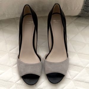 Cole Haan heels, grey suede and black leather, in excellent condition.